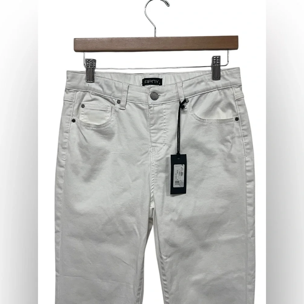 NWT APNY | Southwestern Cuff Cropped Straight Pull On White Denim Jeans 10‎